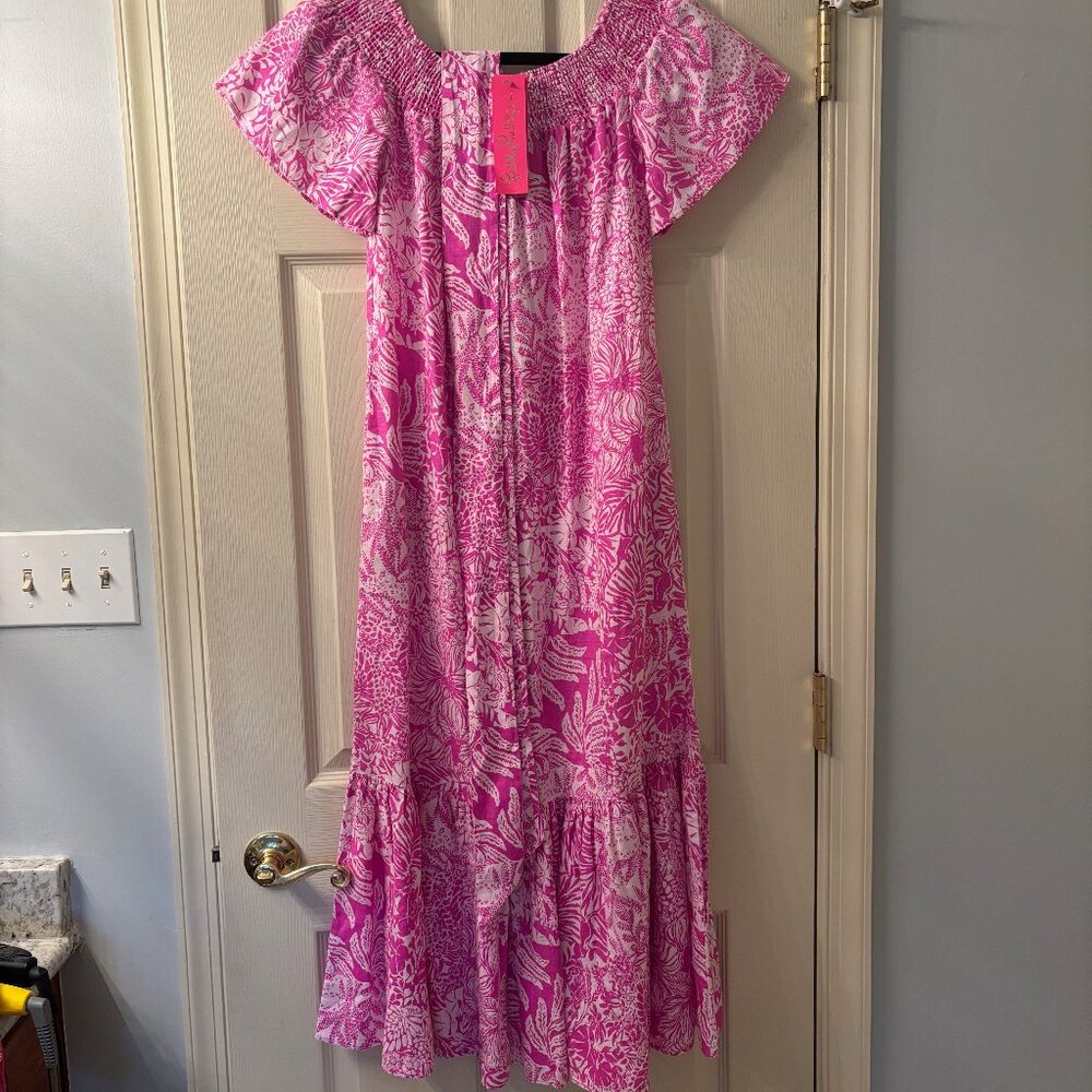 NWT XS Lilly Pulitzer Isbell Off The Shoulder Dress in Wild Fuschia